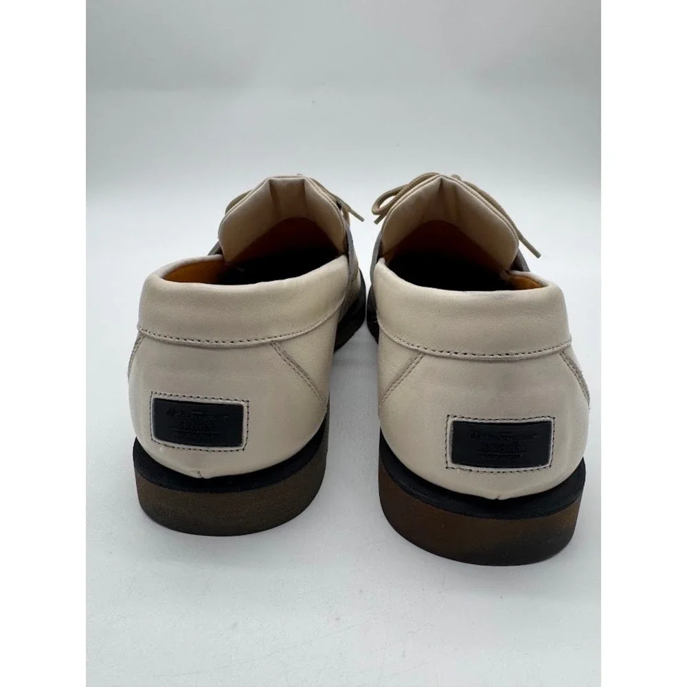 Salvatore Ferragamo Sport Mens Cream Leather Boat Shoes Loafers UR40900 Size 8 D